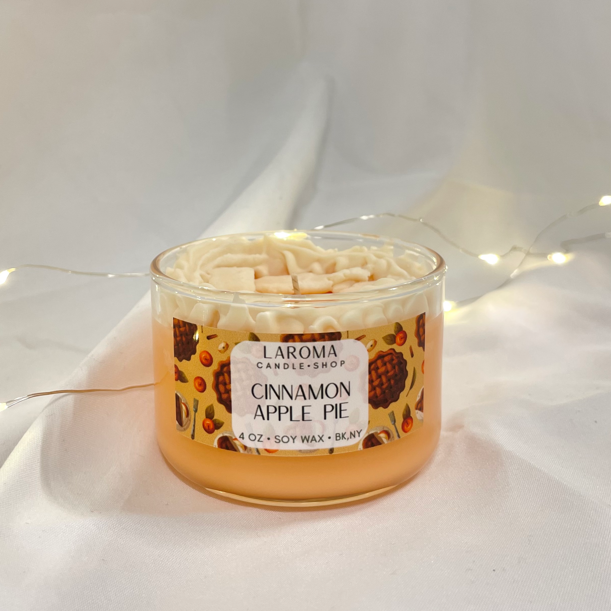 cinnamon apple pie candle, dessert candle, pie shaped candle, with crust, fake food